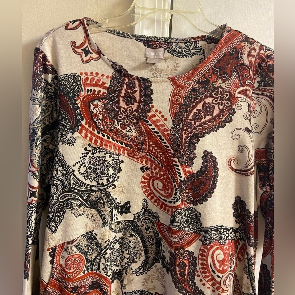 Chico’s knit tunic top paisley print long line fall staple Large - Picture 4 of 8